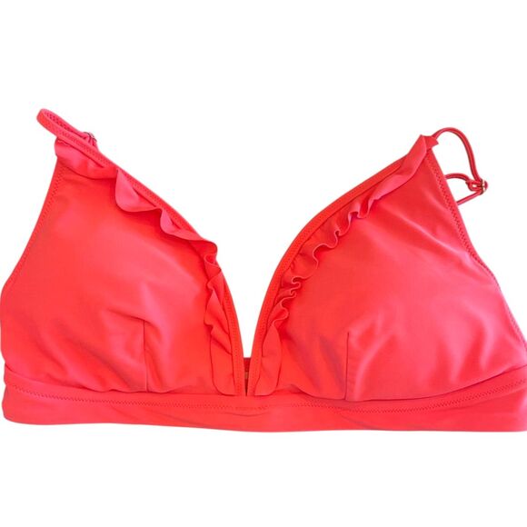 J. Crew Other - J Crew Womens Bikini Top Large Pink Triangle Ruffles Soft Padded Cups EUC
